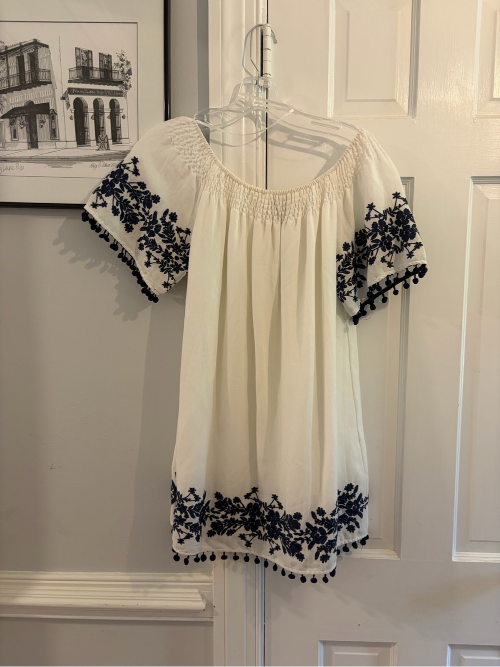 Lumiere White Dress with Navy Floral Embroidery